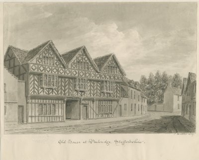 Penkridge Town - Old House: sepia tegning af John Buckler