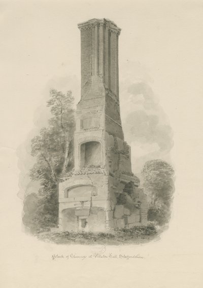 Pillaton Hall - Køkkenskorsten: sepia tegning (vignetteret), nd [1841] (tegning) af John Buckler