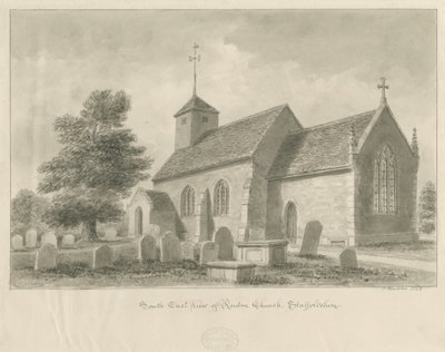 Ranton Church: sepia tegning, 1842 af John Buckler