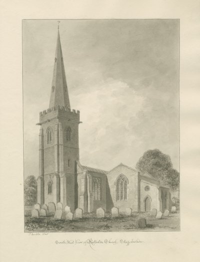 Rolleston Church: sepia tegning af John Buckler