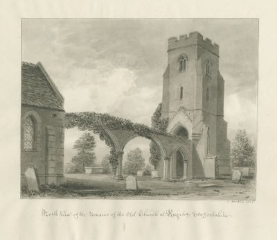 Rugeley Church (gammel): sepia tegning af John Buckler