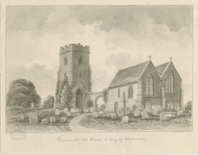 Rugeley Church (gammel): sepia tegning af John Buckler