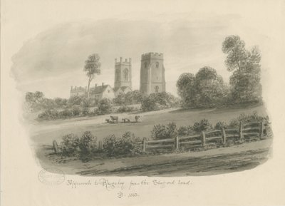 Rugeley Town - Fra Stafford Road: sepia-tegning af John Buckler