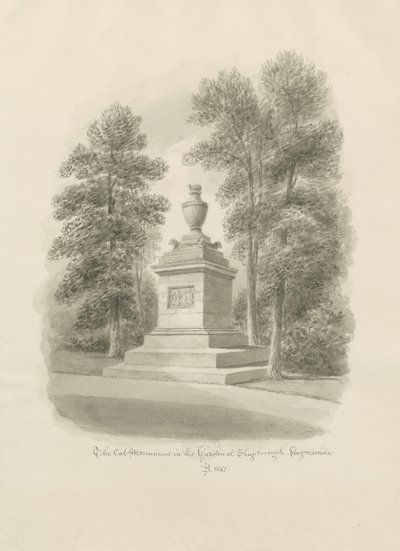 Shugborough - Kattemonument: sepia tegning af John Buckler
