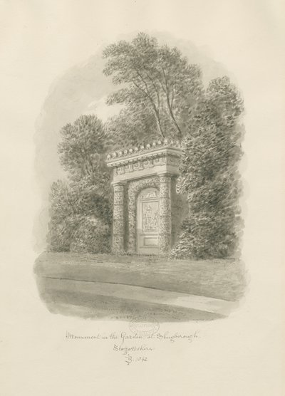 Shugborough - Monument: sepia tegning af John Buckler
