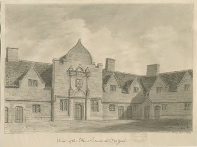 Stafford - Alms Houses: sepia-tegning, 1837 af John Buckler