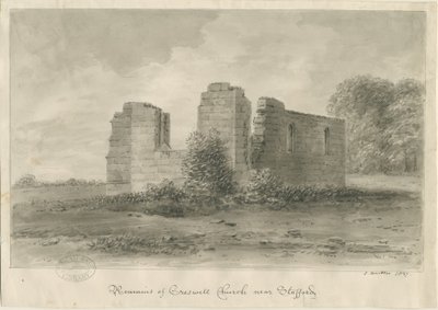 Stafford - Creswell Chapel: sepia-tegning, 1837 af John Buckler