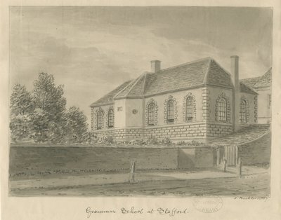 Stafford - Grammar School: sepia-tegning, 1837 af John Buckler