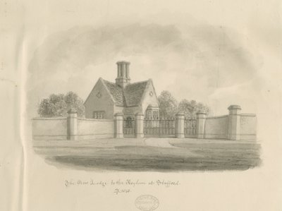 Stafford - New Lodge to the Asylum: sepia-tegning, 1843 af John Buckler