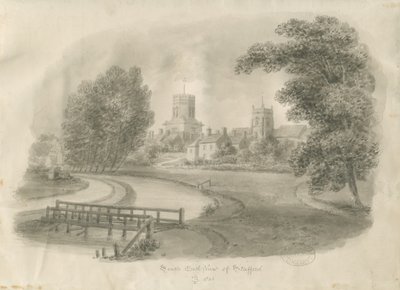 Stafford - South East View: sepia tegning af John Buckler