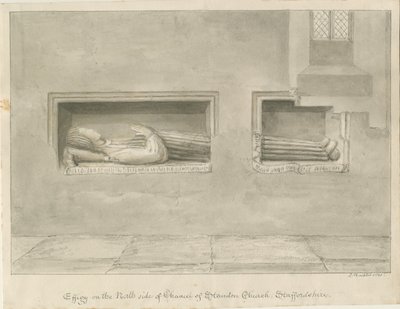 Standon Church - Wall Tomb [til Nicholas Hyde]: sepia tegning af John Buckler