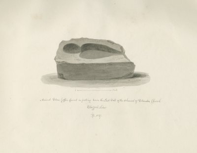 Standon Church: Gammel stenkiste: sepia-tegning, 1847 af John Buckler