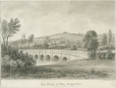 Sten - bro over floden Trent: sepia-vasketegning, 1844 af John Buckler
