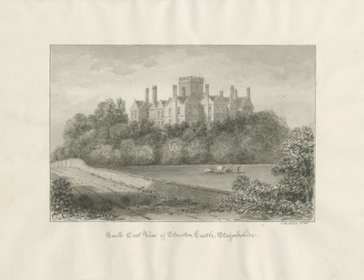 Stourton Castle: sepia vask tegning, 1846 af John Buckler
