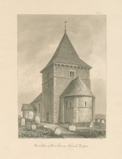 Sussex - Newhaven Church: sepia-tegning, 1830 af John Buckler