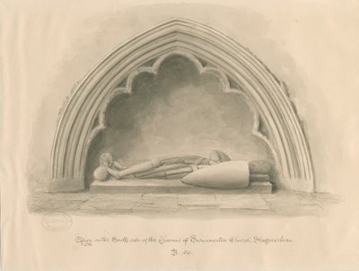 Swynnerton Church - Billede: sepia vask tegning, 1841 af John Buckler