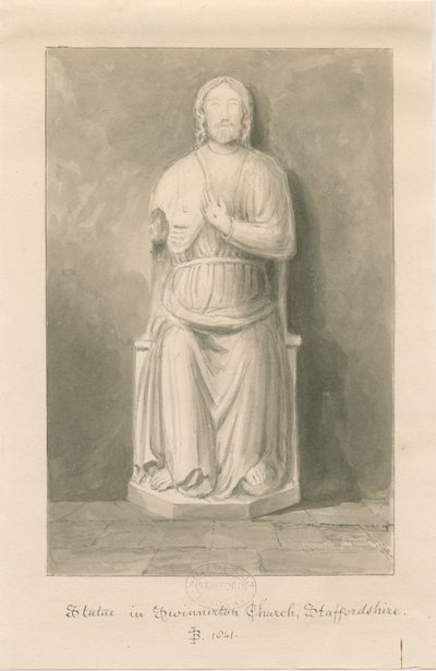 Swynnerton Church - Statue af Jesus Kristus: sepia vask tegning af John Buckler