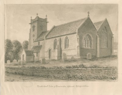 Swynnerton Church: sepia tegning, 1841 af John Buckler