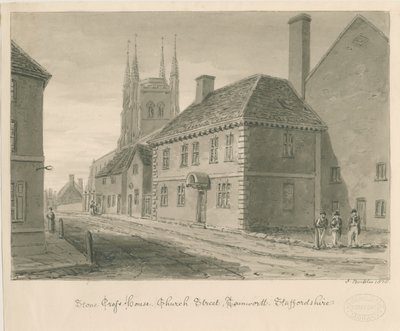 Tamworth - Stone Cross House: sepia tegning af John Buckler