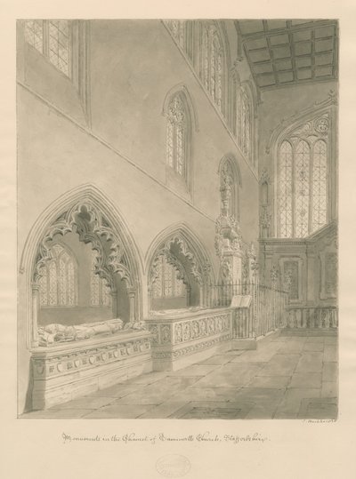 Tamworth Church - Monumenter: sepia tegning af John Buckler