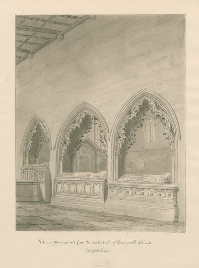 Tamworth Church - Monumenter: sepia tegning af John Buckler