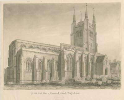 Tamworth Church: sepia tegning af John Buckler