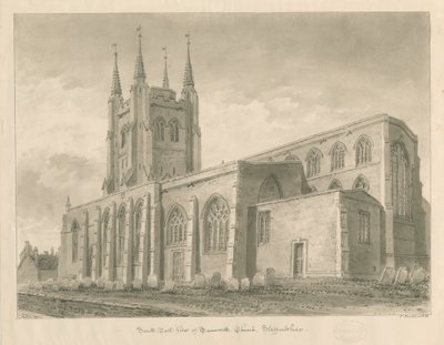 Tamworth Church: sepia vask tegning af John Buckler