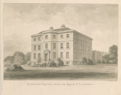 Teddesley Hall: sepia wash drawing, 1841dani af John Buckler