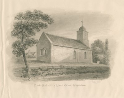 Tixall Church: sepia vask tegning, nd [?1841] af John Buckler