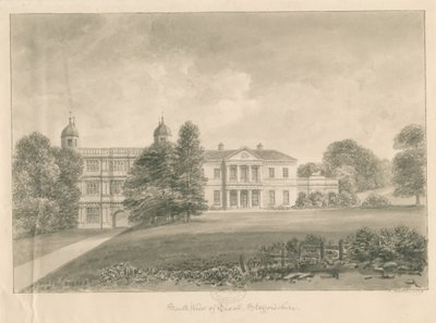 Tixall Hall and Gatehouse: sepia vask tegning, 1842 af John Buckler