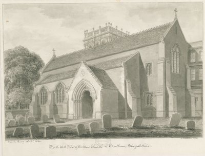 Trentham - New Church: sepia-tegning, 1844 af John Buckler