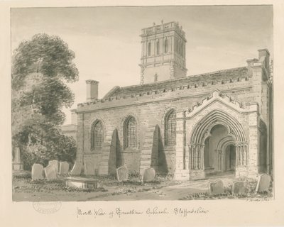 Trentham Church: sepia vask tegning, 1840 af John Buckler
