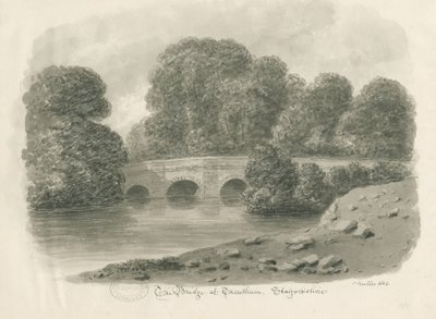 Trentham Hall - Bridge: sepia vask tegning, 1844 af John Buckler