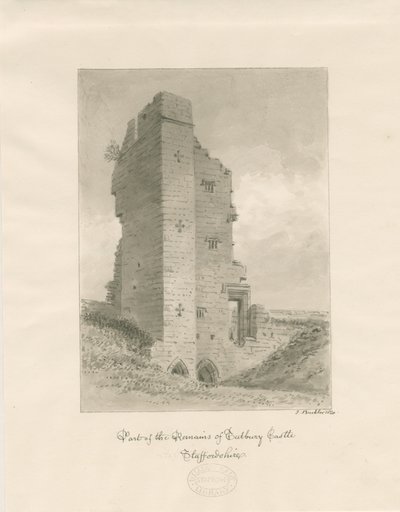 Tutbury Castle: sepia vask tegning af John Buckler