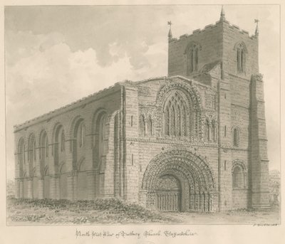 Tutbury Priory Church: sepia tegning af John Buckler
