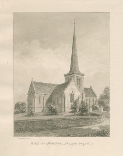 Walton-on-the-Hill Church: sepia vask tegning af John Buckler