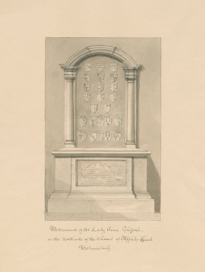 Westmorland - Appleby Church - Monument til Lady Anne Clifford: sepia tegning, 1800 af John Buckler