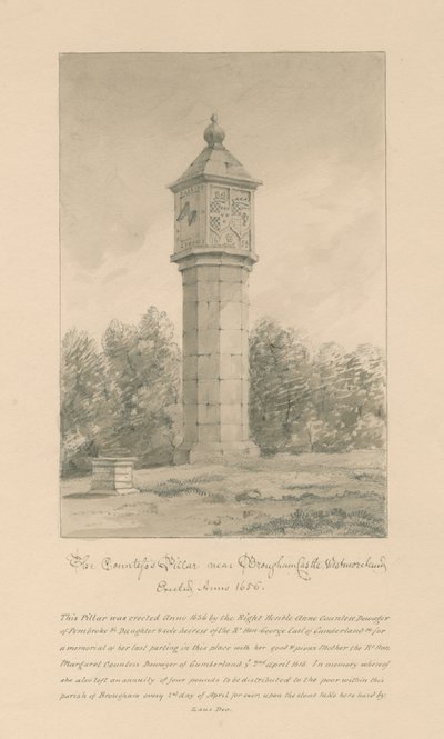 Westmorland - Brougham Castle - Countess Pillar: sepia drawing, 1800dani af John Buckler