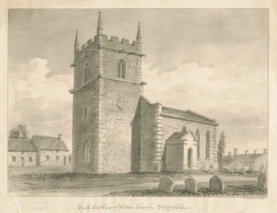 Wetton Church: sepia tegning, 1839 af John Buckler