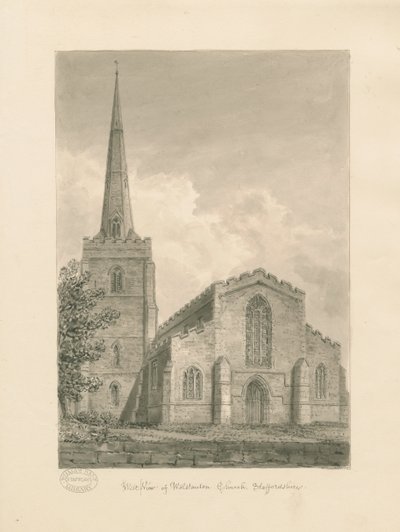 Wolstanton Church: sepia tegning af John Buckler