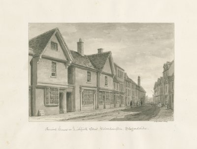 Wolverhampton - Ancient Houses in Lichfield Street: sepia-tegning af John Buckler
