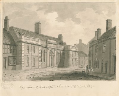 Wolverhampton - Grammar School: sepia-tegning, 1837 af John Buckler