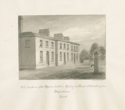 Wolverhampton - Residens for den romersk-katolske biskop og præster: sepia-tegning af John Buckler