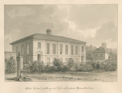 Worcestershire - Droitwich - Blue School: sepia tegning af John Buckler