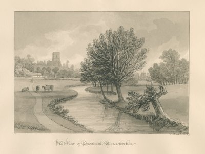 Worcestershire - Droitwich - West View of Town: sepia-tegning, 1833 af John Buckler
