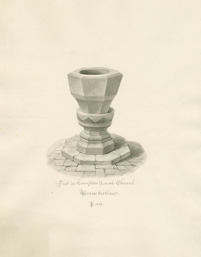 Worcestershire - Hampton Lovett Church - Skrifttype: sepia tegning af John Buckler