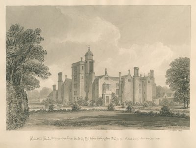 Worcestershire - Hindlip Hall: sepia-tegning, 1833 af John Buckler