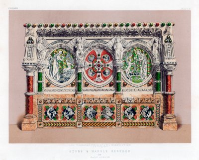 Sten og marmor Reredos, 1800-tallet. af John Burley Waring