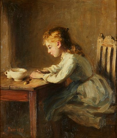 Pige ved morgenbordet (olie på lærred) af John Burr