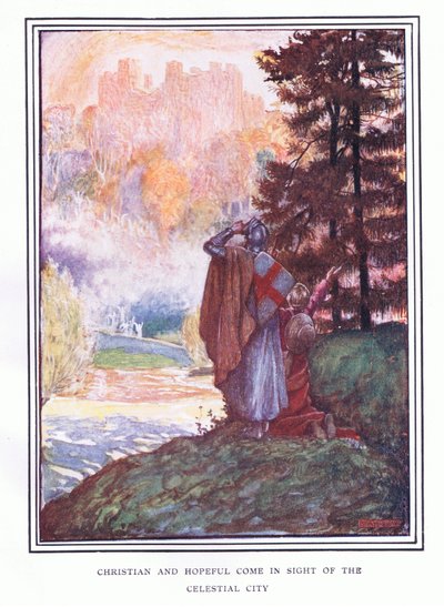 Kristne og håbefulde kommer i syne af den himmelske by af John Byam Liston Shaw